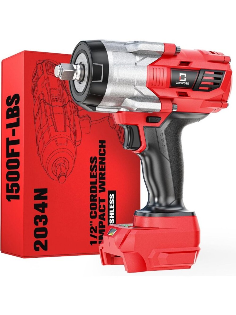 Powerful 2000 N.m Cordless Impact Wrench 1/2" - Compatible with 18V Batteries